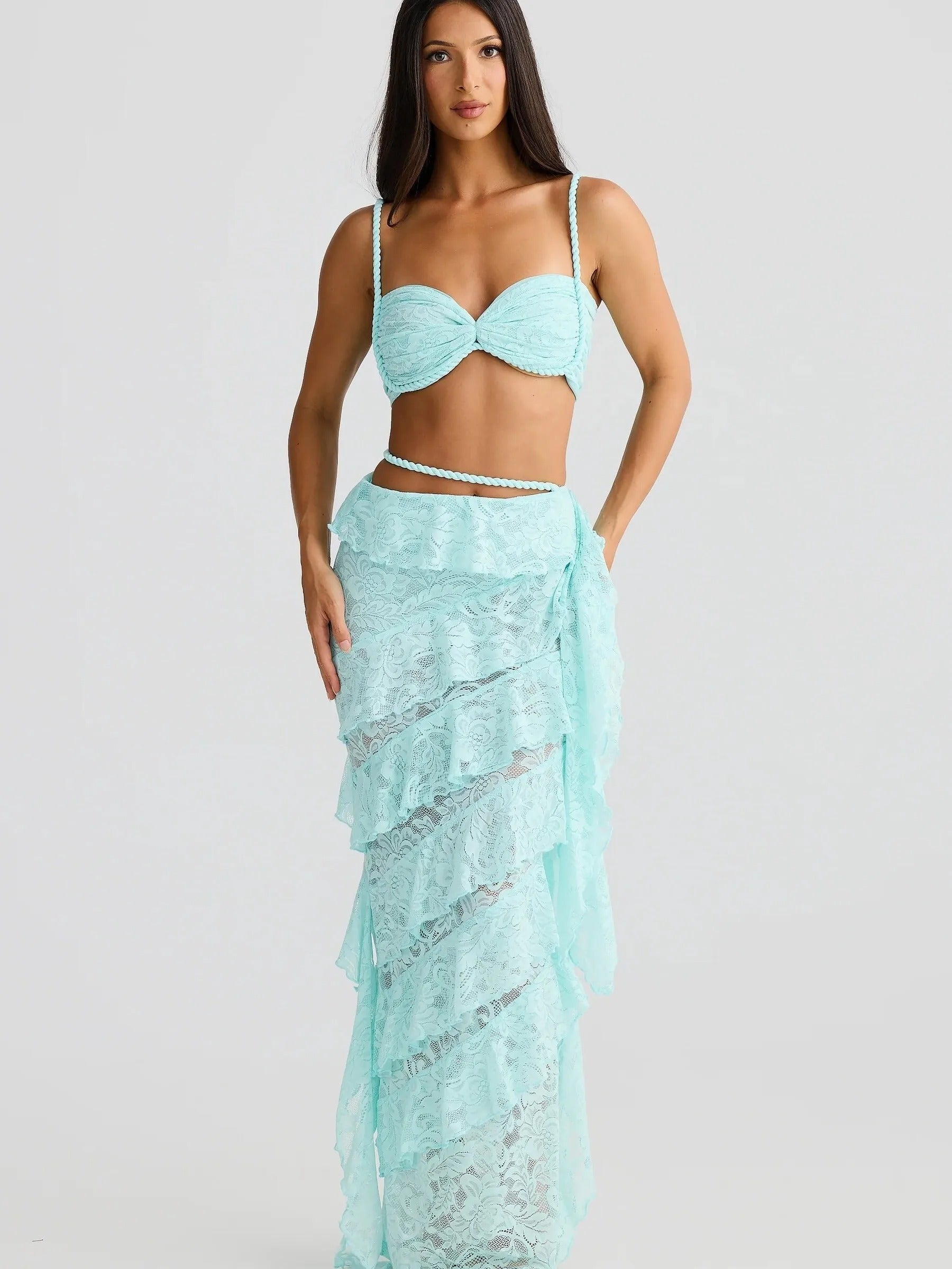Lace Two Piece Set – Crop Top & Ruffle Maxi Skirt