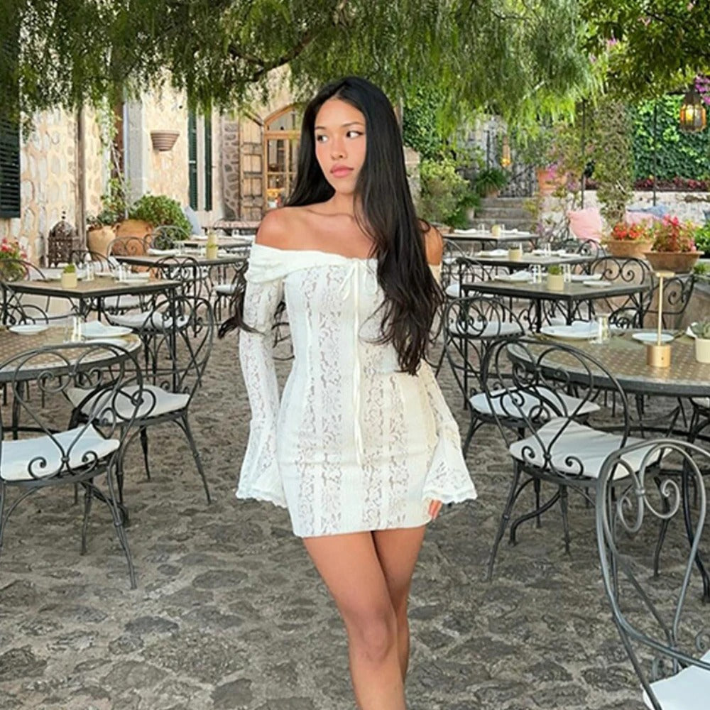 Boho Lace Mini Dress Off Shoulder Elegant