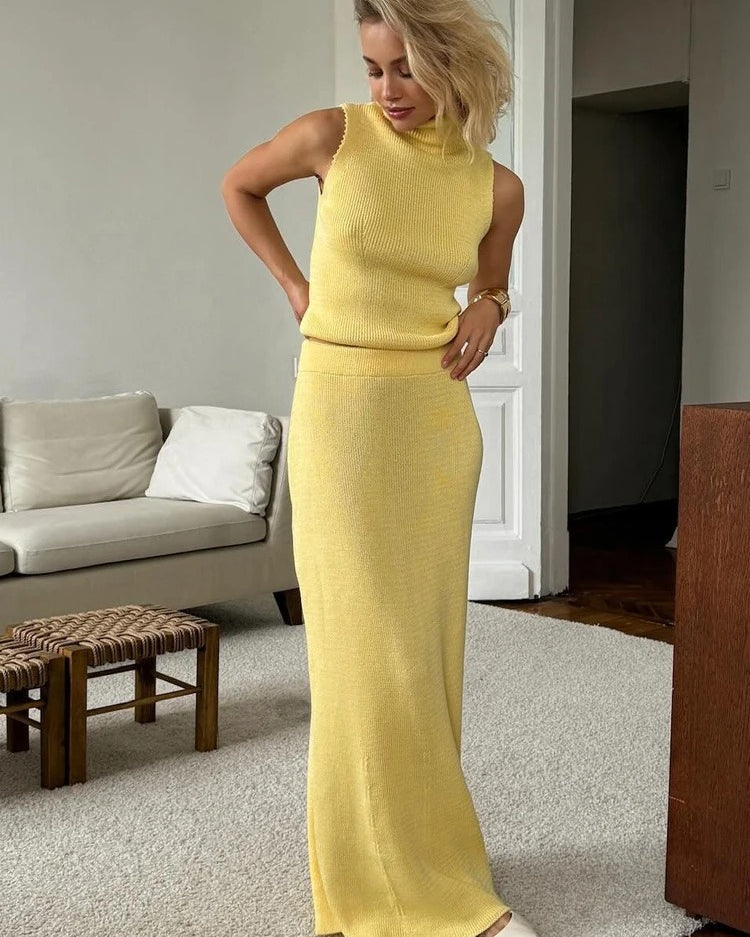 Knit Two Piece Set – Sleeveless Top & Maxi Skirt Outfit