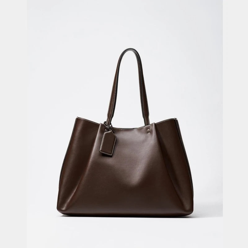 Large Brown Tote Bag – Luxury Leather Shoulder Handbag with Top Handles