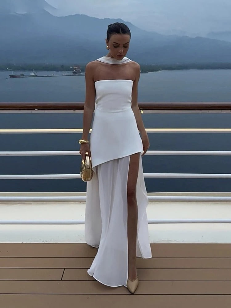 Strapless Maxi Dress – Elegant Split Evening Gown