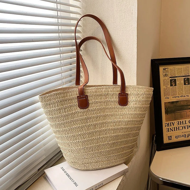 Straw Tote Bag – Large Capacity Woven Shoulder Handbag
