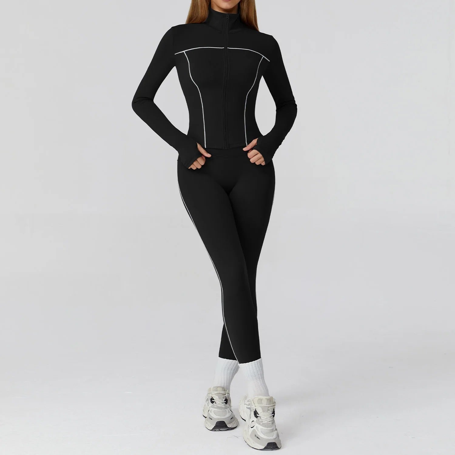 2 Piece Yoga Set – Long Sleeve Zip Jacket & High Waist Leggings Sportswear