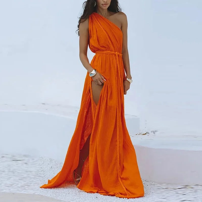 One Shoulder Maxi Dress – Boho Split Beach Evening Dress