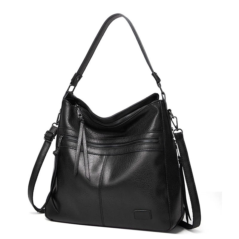 Leather Shoulder Bag – Vintage Tote with Tassel & Crossbody Strap