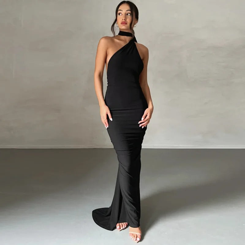 Backless Maxi Dress – Halter Neck Evening Party Gown