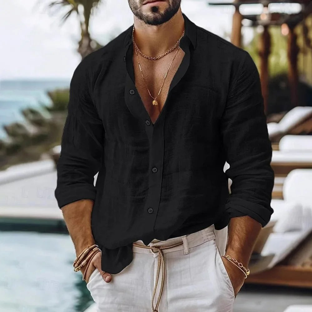 Men’s Linen Shirt – Casual Long Sleeve Summer Beach Top