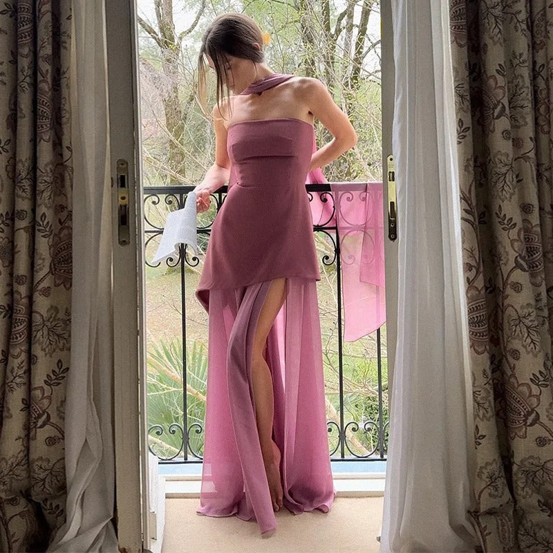 Strapless Maxi Dress – Elegant Split Evening Gown