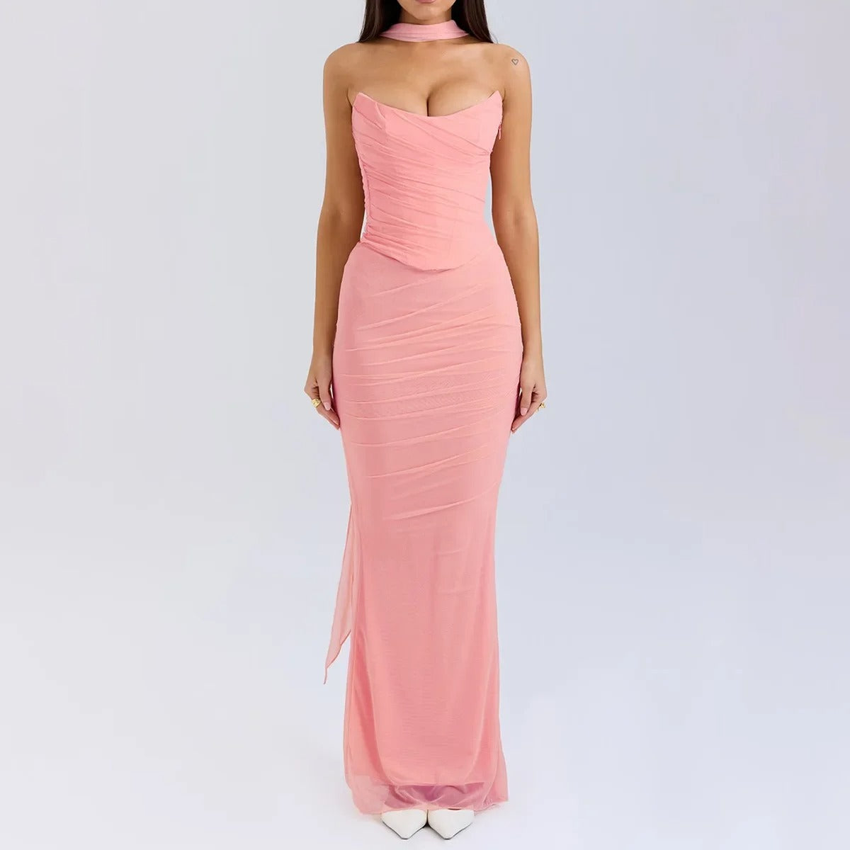 Strapless Maxi Dress – Elegant Ruched Evening Gown