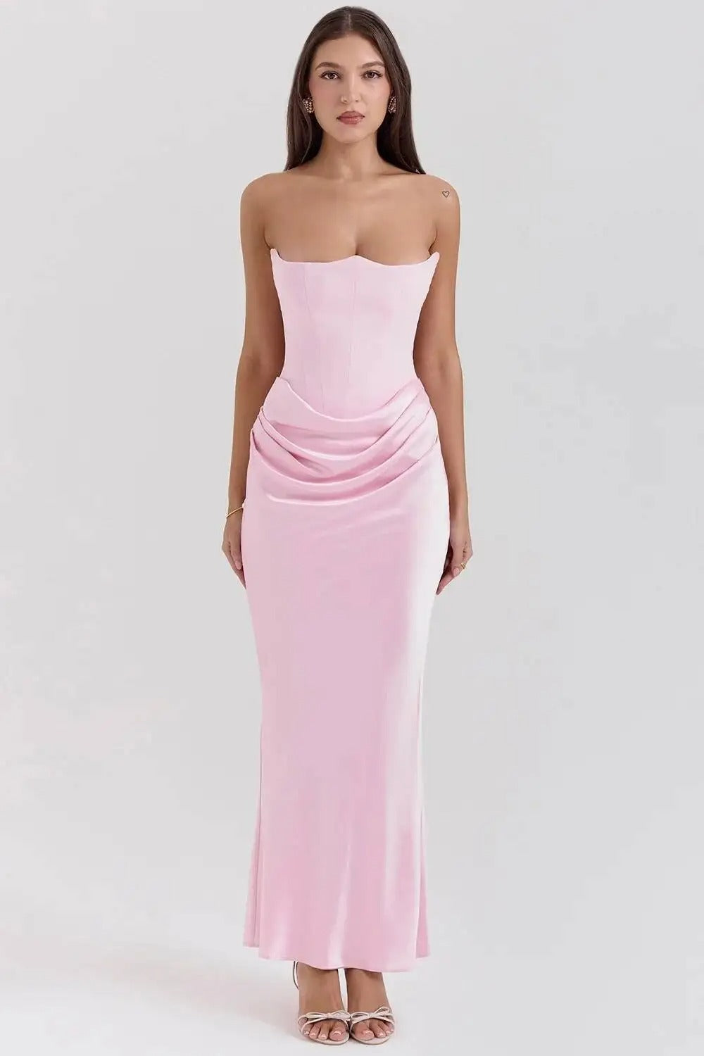 Satin Strapless Maxi Dress – Elegant Evening Party Gown