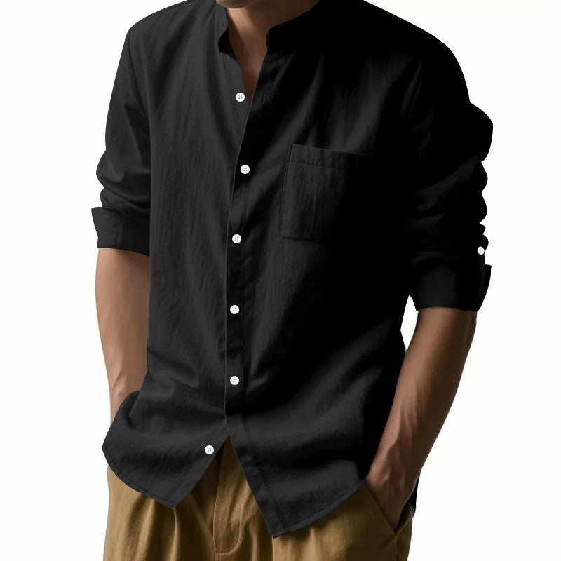 Men’s Cotton Linen Shirt – Casual Long Sleeve Button Down