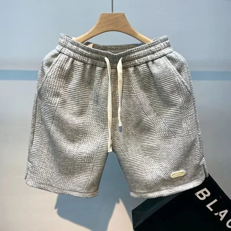 Men’s Textured Cotton Shorts – Casual Drawstring Summer Streetwear