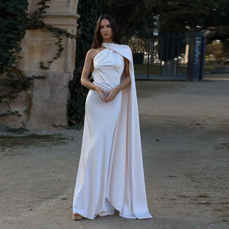 One Shoulder Satin Maxi Dress – Elegant Evening Gown