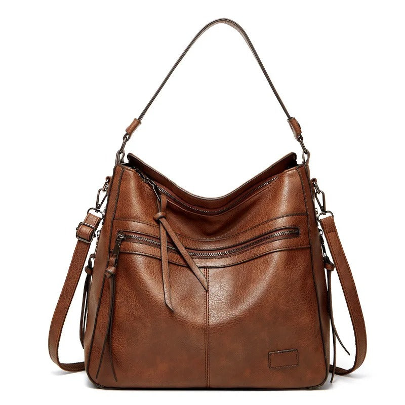 Leather Shoulder Bag – Vintage Tote with Tassel & Crossbody Strap