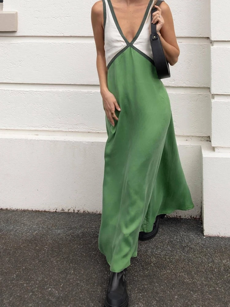 Sleeveless V Neck Maxi Dress – Breathable Summer Long Dress