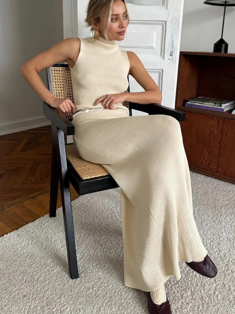 Knit Two Piece Set – Sleeveless Top & Maxi Skirt Outfit
