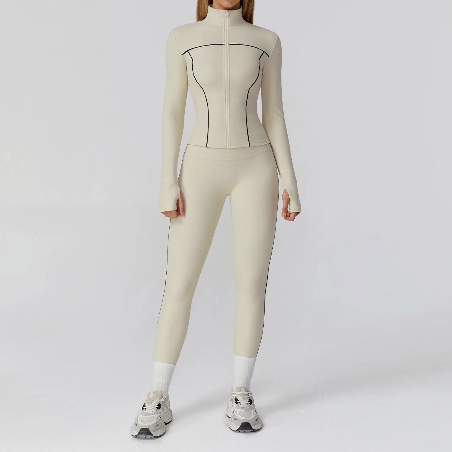 2 Piece Yoga Set – Long Sleeve Zip Jacket & High Waist Leggings Sportswear