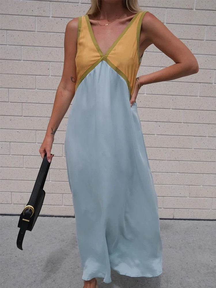Sleeveless V Neck Maxi Dress – Breathable Summer Long Dress