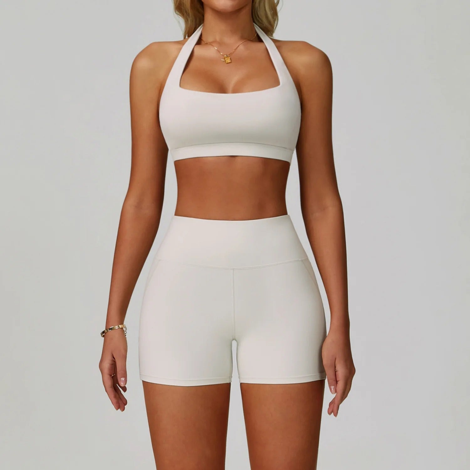 Yoga Set with Sports Bra & Shorts – Seamless 2 Piece Workout Activewear
