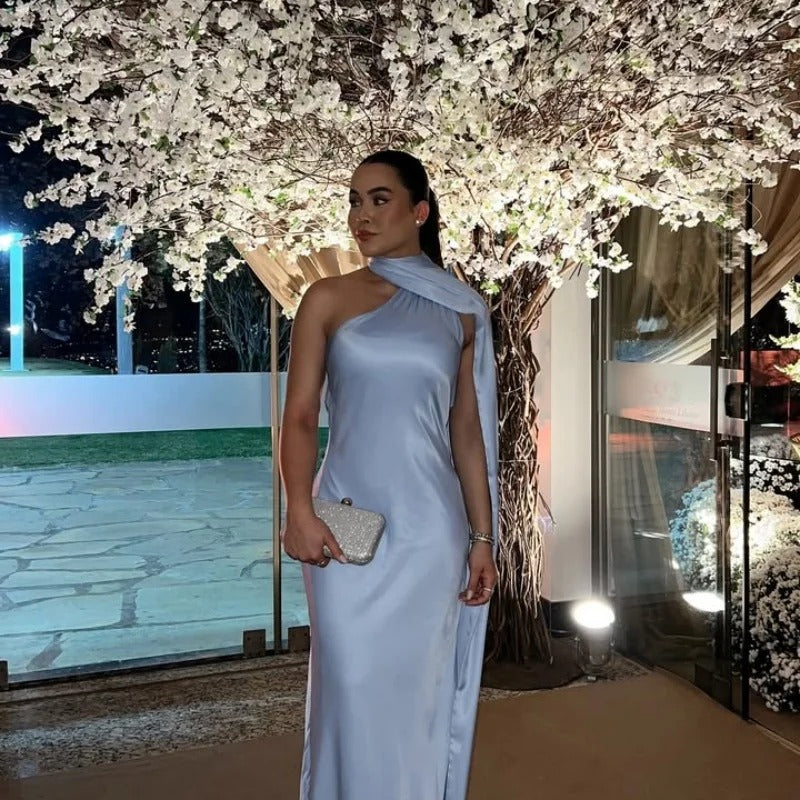 One Shoulder Satin Maxi Dress – Elegant Evening Gown