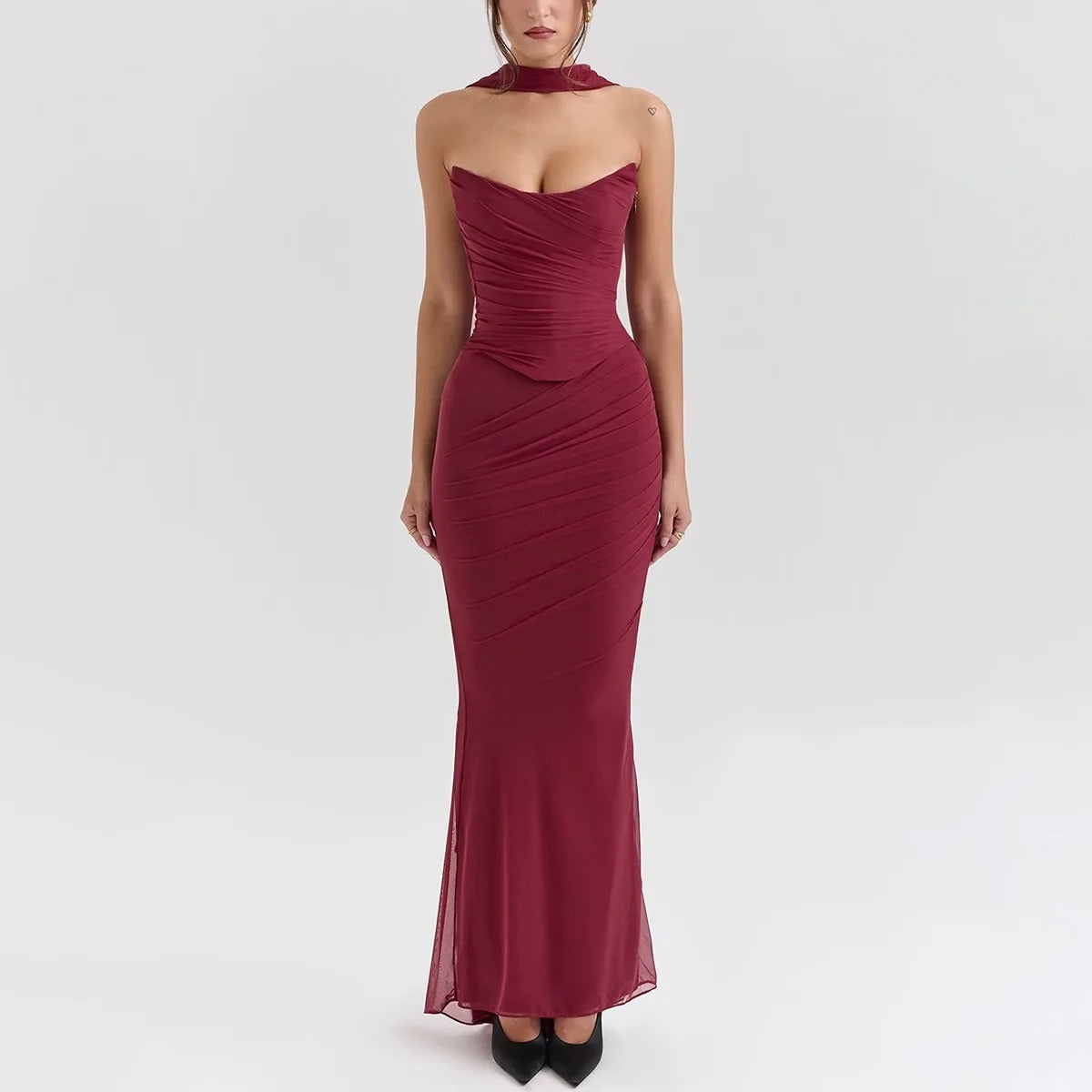 Strapless Maxi Dress – Elegant Ruched Evening Gown