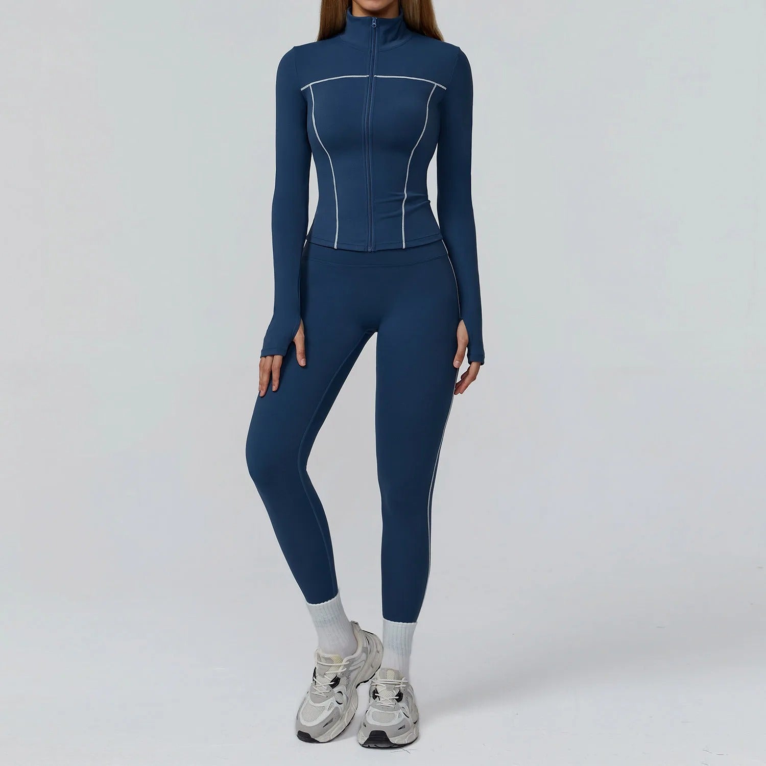 2 Piece Yoga Set – Long Sleeve Zip Jacket & High Waist Leggings Sportswear