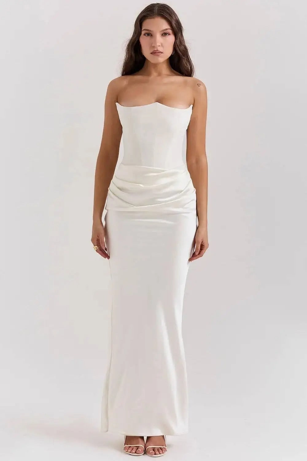Satin Strapless Maxi Dress – Elegant Evening Party Gown