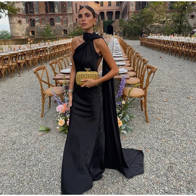 One Shoulder Satin Maxi Dress – Elegant Evening Gown
