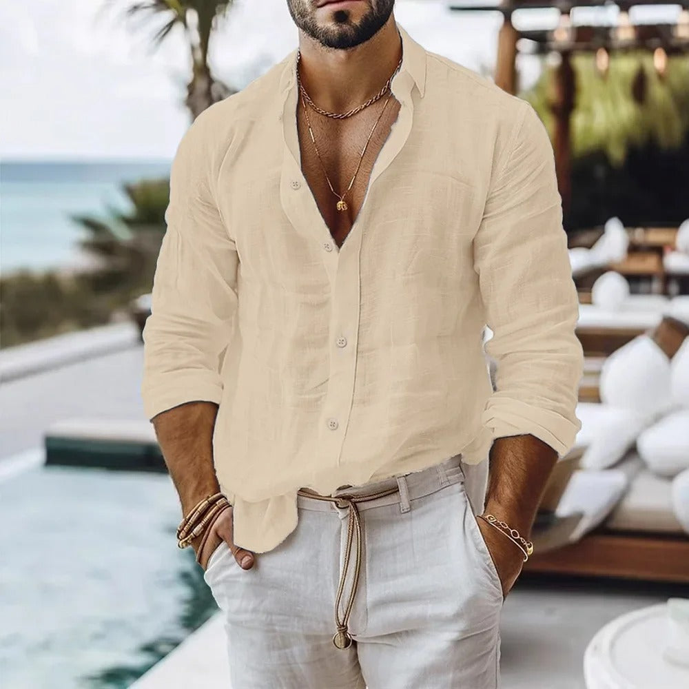 Men’s Linen Shirt – Casual Long Sleeve Summer Beach Top