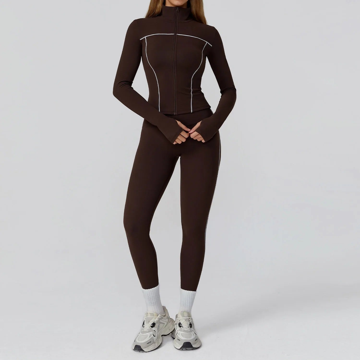 2 Piece Yoga Set – Long Sleeve Zip Jacket & High Waist Leggings Sportswear