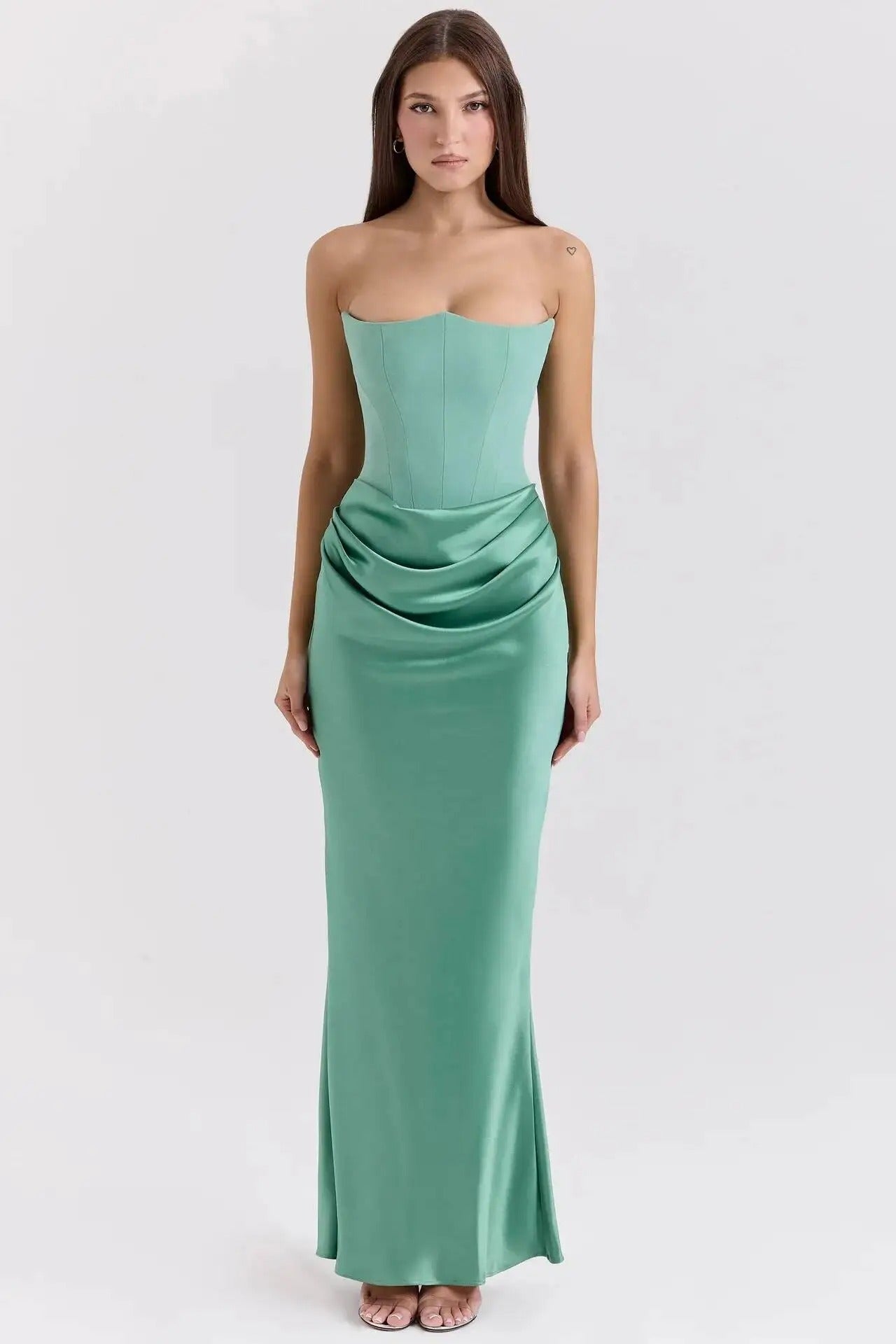 Satin Strapless Maxi Dress – Elegant Evening Party Gown