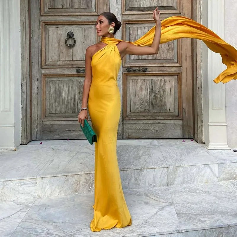 One Shoulder Satin Maxi Dress – Elegant Evening Gown