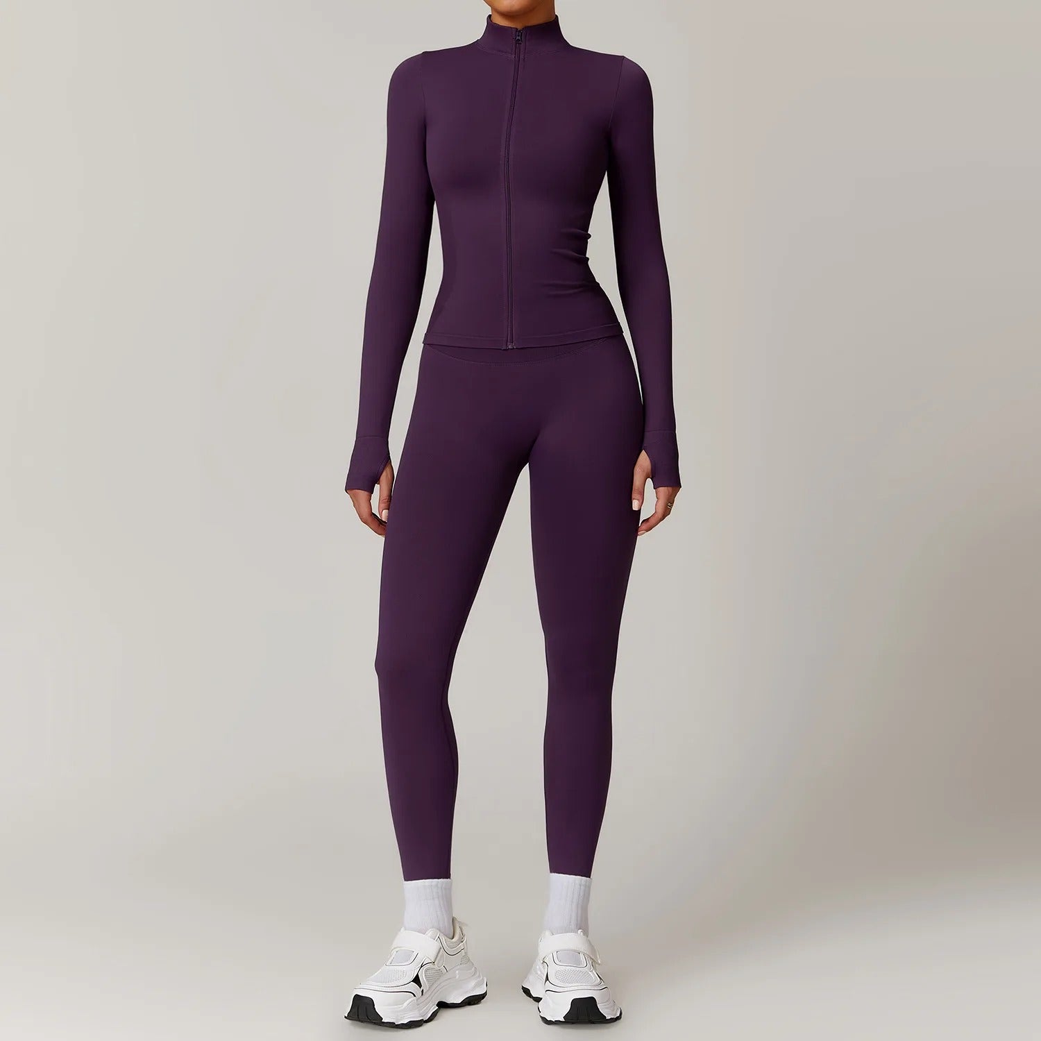 Seamless Yoga Set – Long Sleeve Zip Jacket & High Waist Leggings Gym Outfit