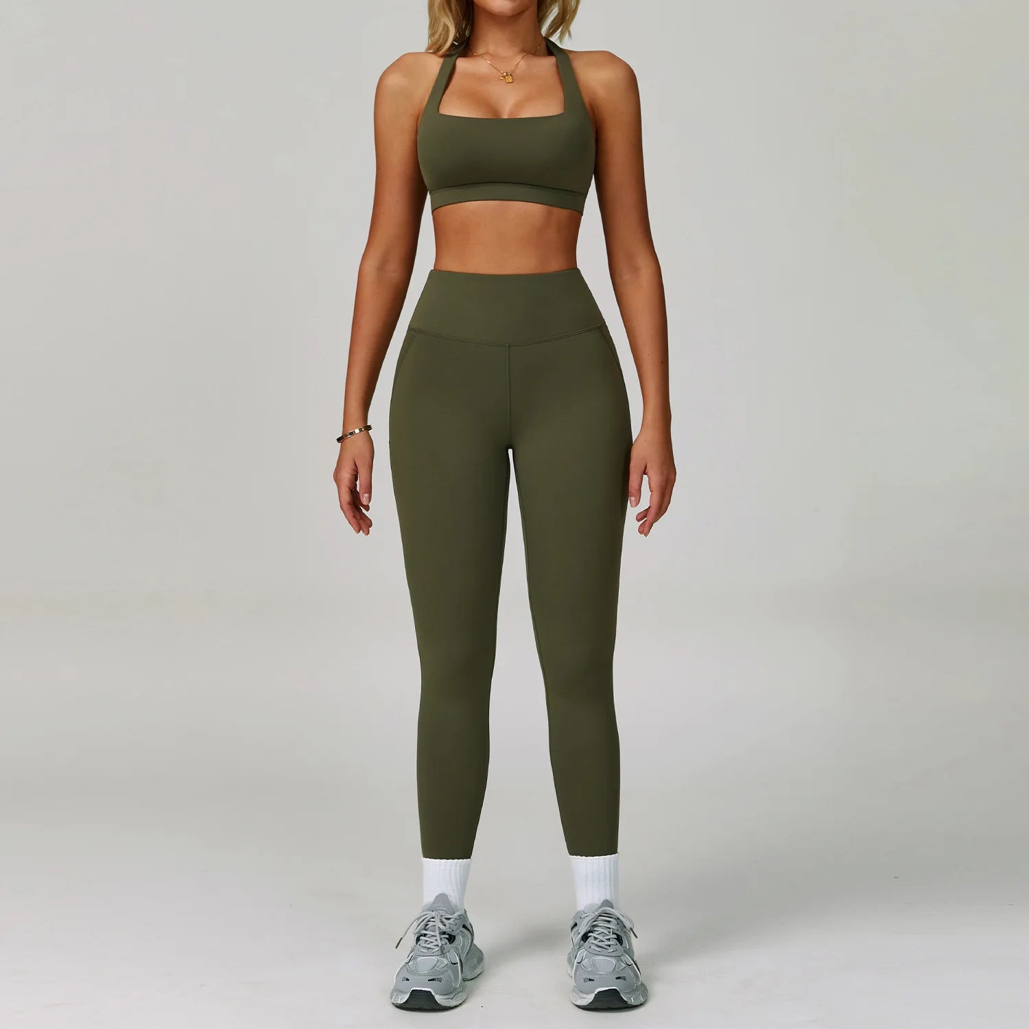 2 Piece Yoga Set – Halter Bra & High Waist Leggings Seamless Activewear