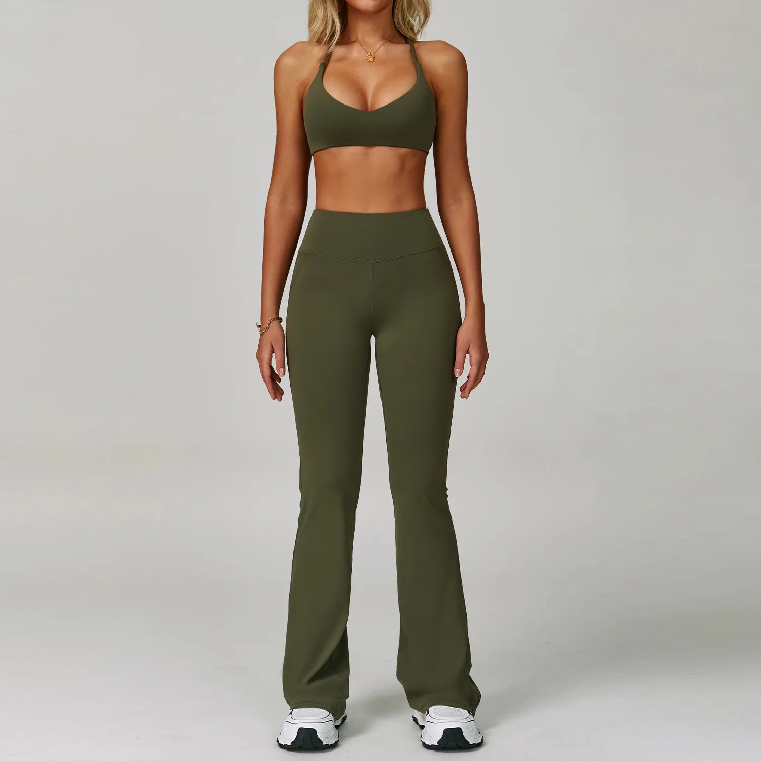 Yoga Set – Sports Bra & Flared Leggings 2 Piece Seamless Activewear Outfit