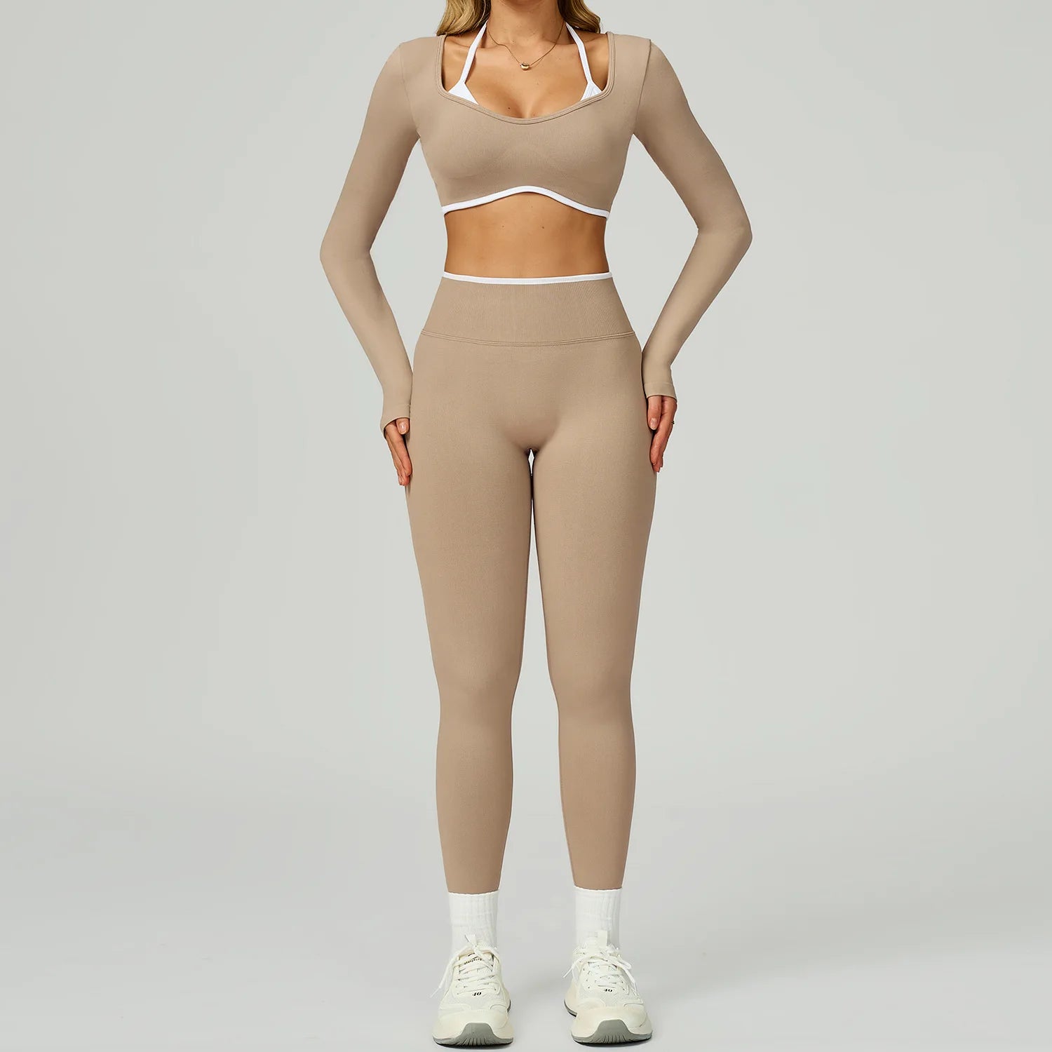 Seamless Yoga Set – Long Sleeve Crop Top & High Waist Leggings Activewear