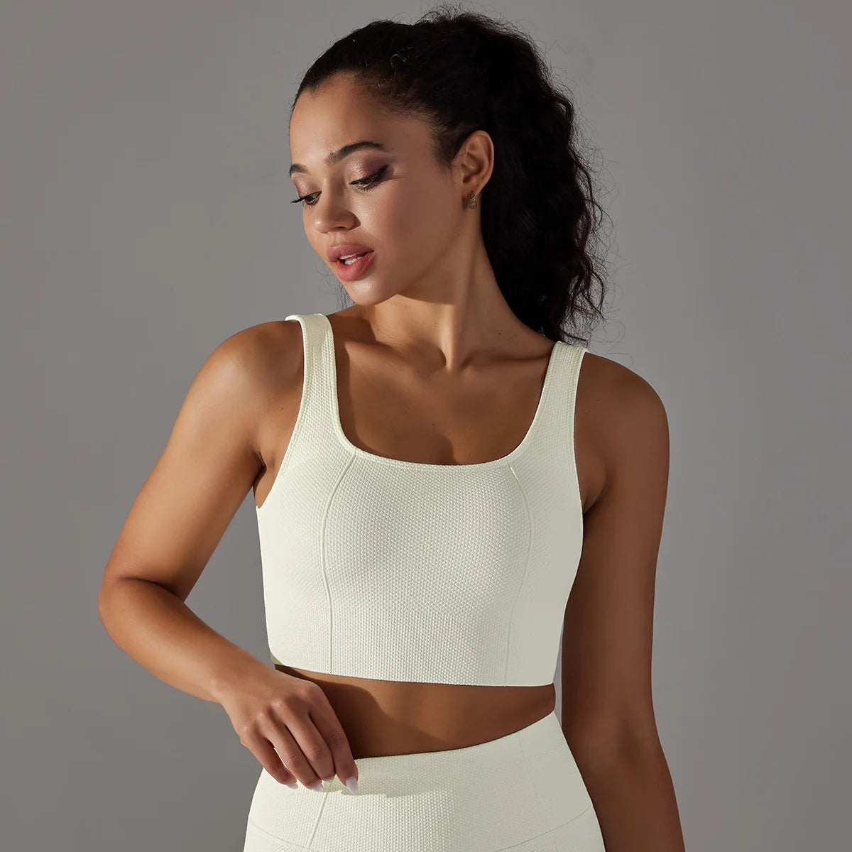 Ribbed Sports Bra Crop Top – Padded Gym, Pilates & Yoga Activewear