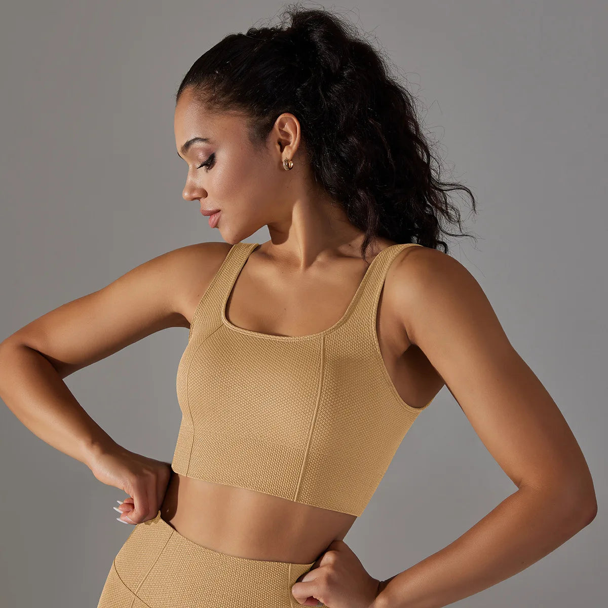 Ribbed Sports Bra Crop Top – Padded Gym, Pilates & Yoga Activewear